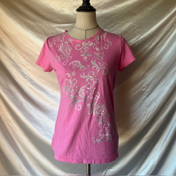 Izod Pink sequin grunge top - Picture 1 of 6